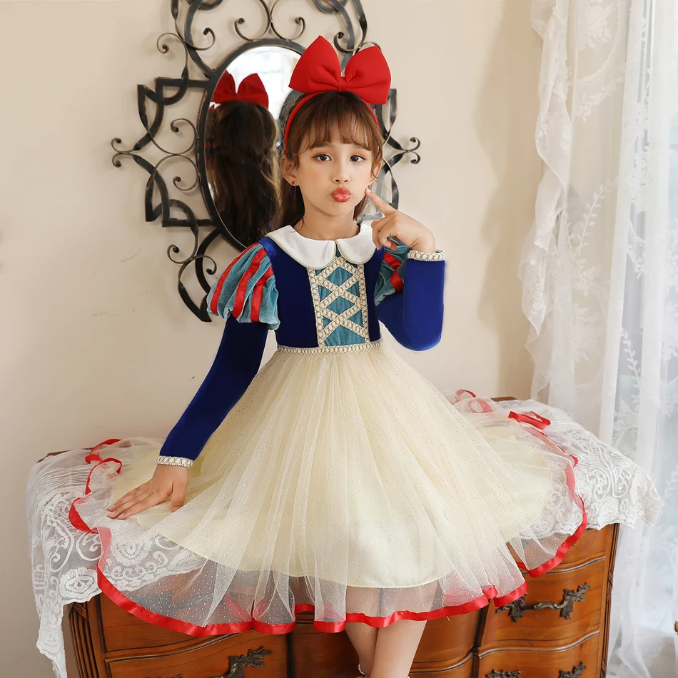 Princess Girl Snow White Dress Suit Charm for Kid Baby Cosplay Clothes Apple Mesh Ball Gown Carnival Birthday Party Costume 2-8T