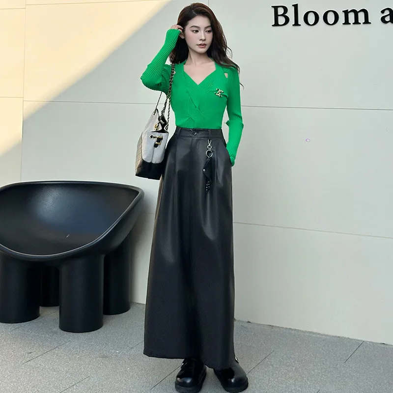 Женские кожаные брюки с высокой талией и драпировкой, повседневные утягивающие брюки