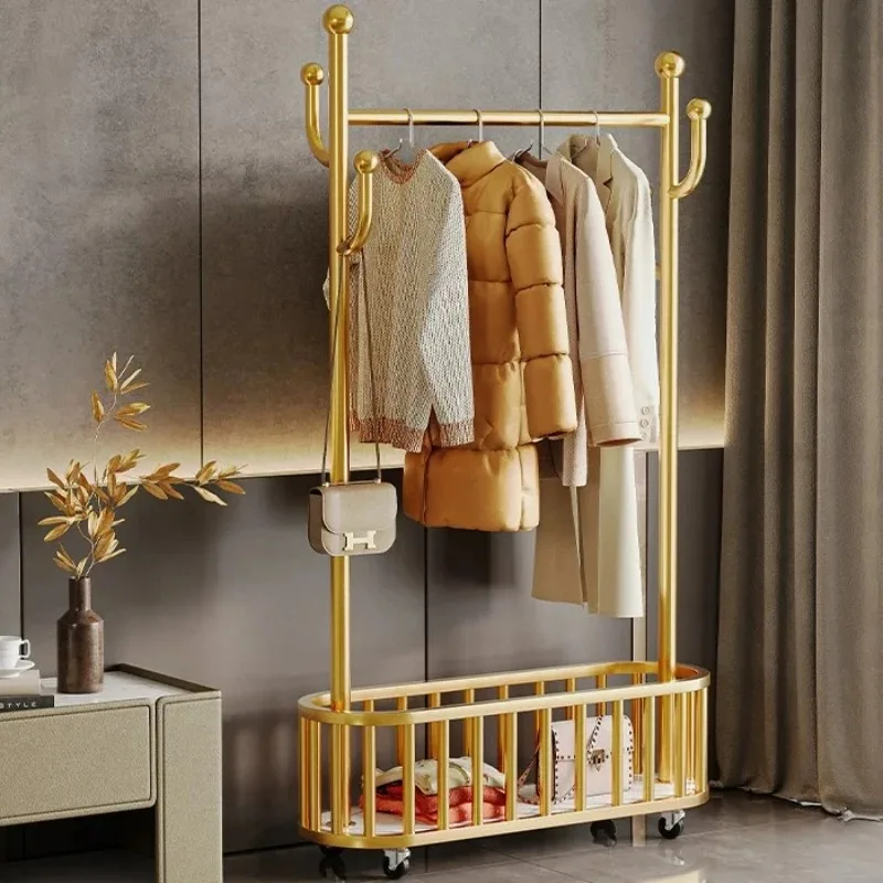 Metal Gold Clothes Rack Interior Cool Luxury Modern Bedroom Coat Rack Wheel Hallway Jacket Colgadores De Ropa Entrance Furniture