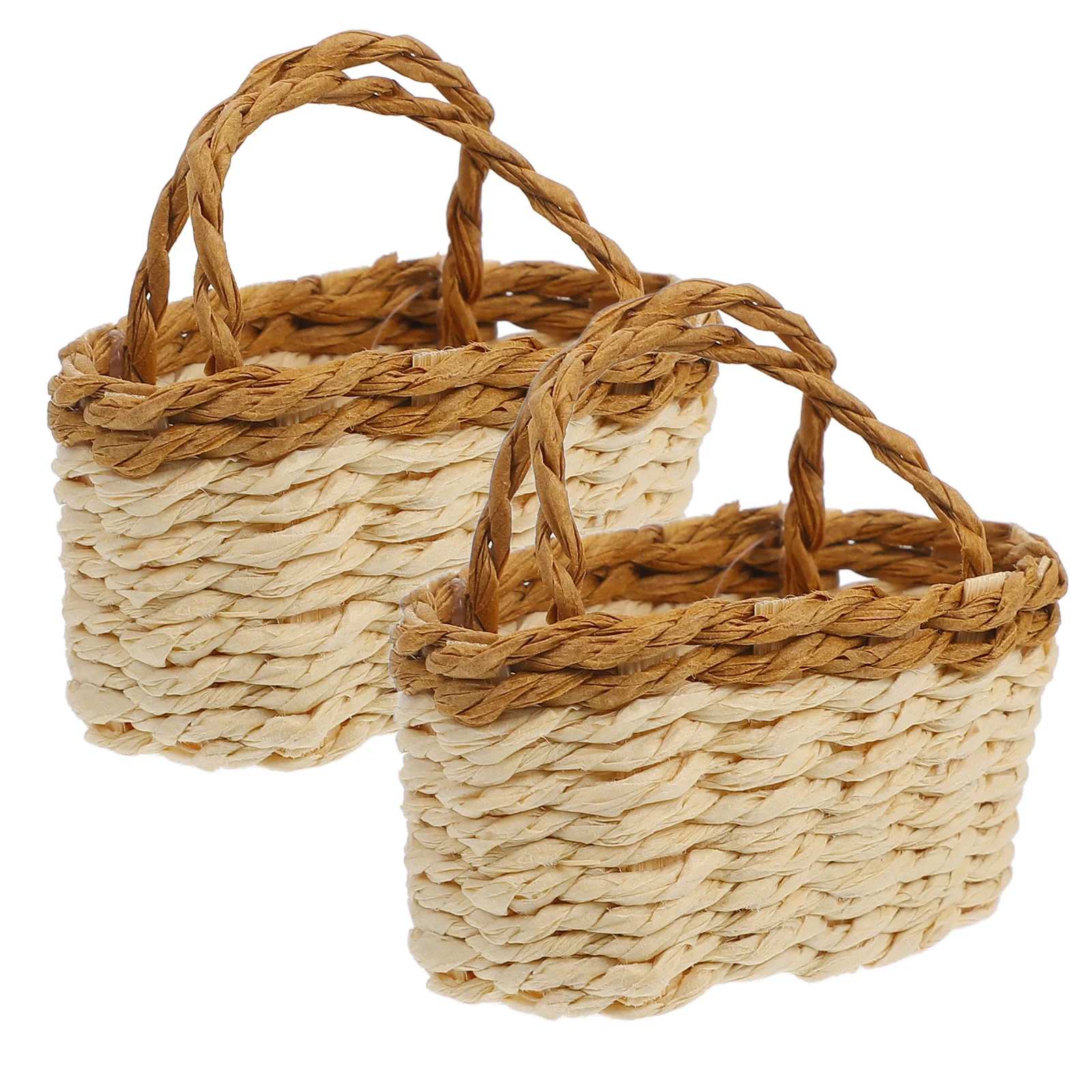 

2Pcs Mini Woven Baskets with Handles Handcrafted Tiny Basket for Dollhouse Accessories Miniature Scene Decoration Wedding Table