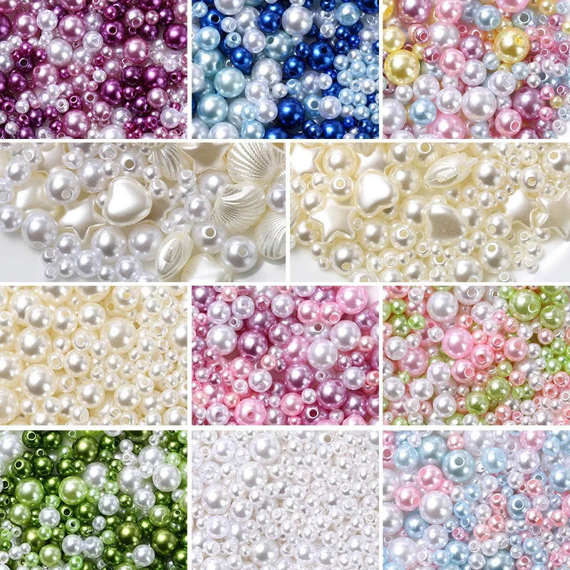 

3-8mm Mixed Round Straight Hole Pearl High Gloss ABS Round Pearl 600-800pcs DIY Clothing Accessories