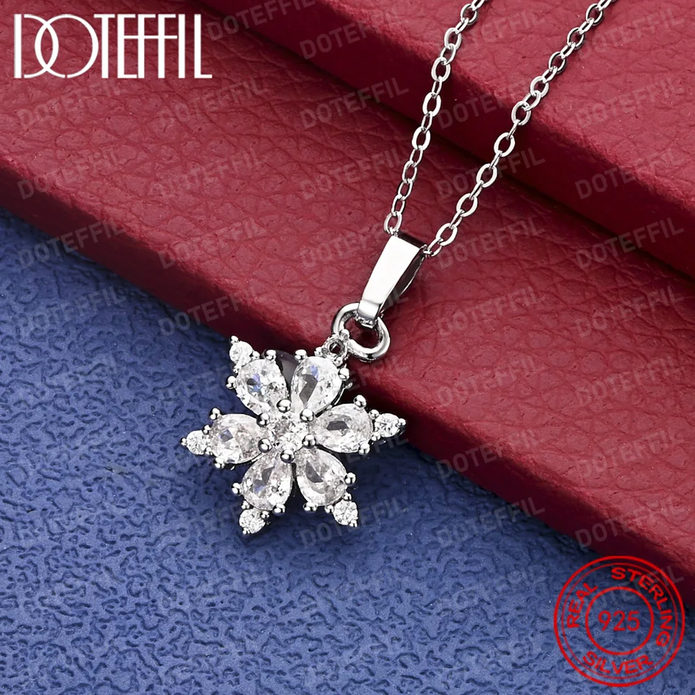 

Ожерелье из стерлингового серебра 925 пробы со сверкающим кристаллом в виде снежинки, ювелирные изделия HotCharm для мужчин и женщин, модные подарки для вечеринок и свадеб