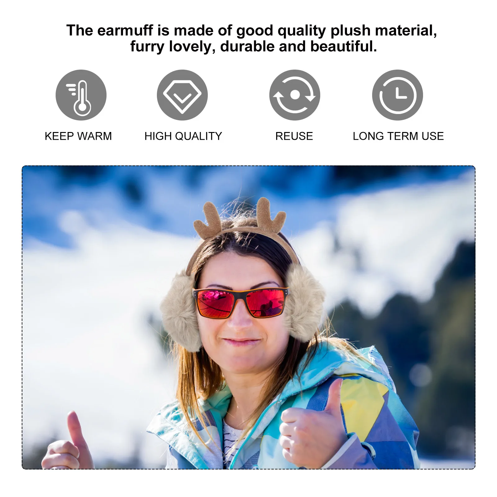 2 قطعة قرون عيد الميلاد غطاء للأذنين دافئ فروي حماية الأذن للأنشطة الشتوية في الهواء الطلق التزلج على الجليد هدية للنساء #1