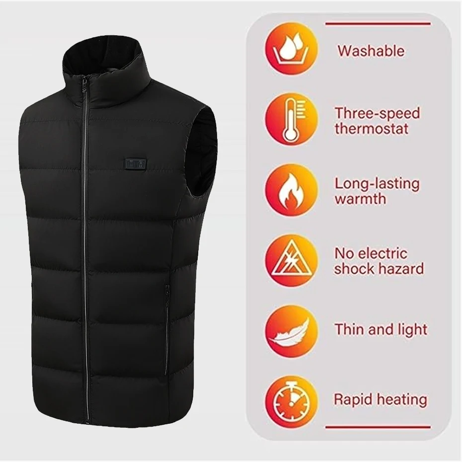 USB Heating Vest Jacket Men Winter Warm Vests Infrared 21 Heating Areas Jacket Electric Heated Vest Male