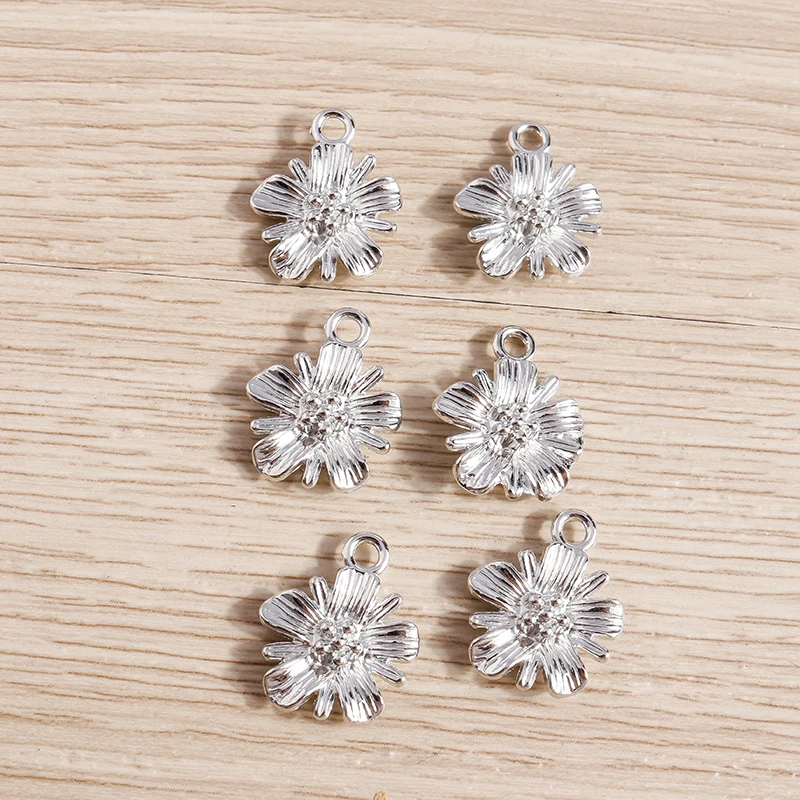 20 Stück 14x17mm Niedliche Legierungs-Blumenanhänger für Ohrringe, Halsketten, Armbänder, DIY Handgemachtes Kunsthandwerk, Schmuckherstellungszubehör – Detail 4