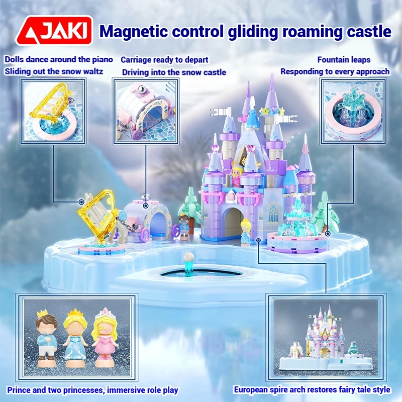 JAKI ตัวต่อแม่เหล็กปราสาทวิเศษ ของเล่นประกอบแบบ DIY ของขวัญวันเกิดสำหรับเด็กผู้หญิง ของเล่นเสริมพัฒนาการ