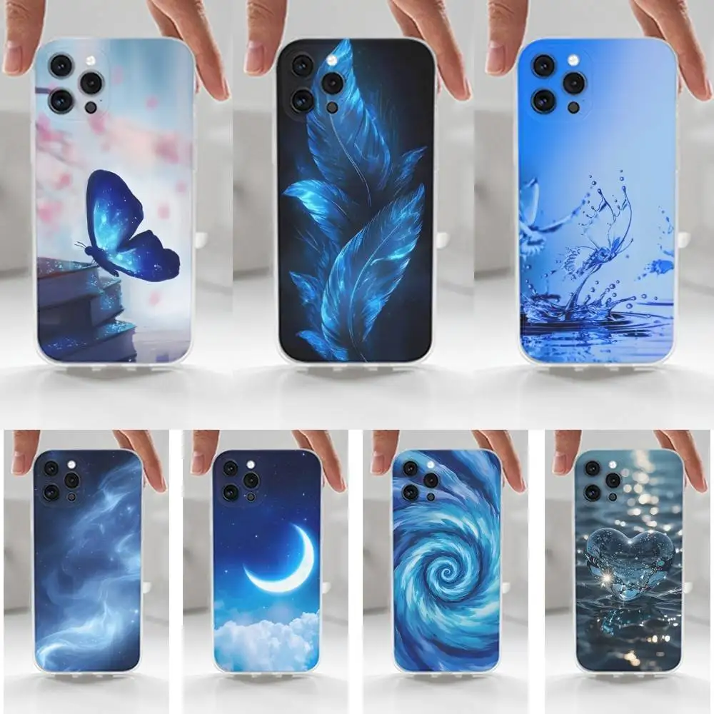 

Blue Art Dream Elements Case For iPhone 16,15,14,17,13,12,11 Plus,Pro,Max,XR,XS,X,7,8 Plus,SE,Mini,Transparent,Silicone