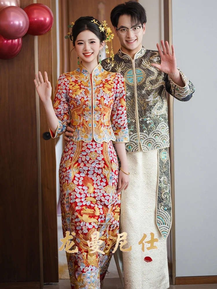 

Longmanii 2025 New Wedding Dr Chinese Sle Dragon And Phoenix Gown Women's Wedding Ceremony Drinking Ceremony Costume