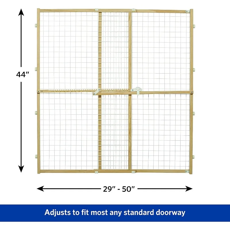 بوابة أمان للحيوانات الأليفة بشبكة سلكية، بوابة للكلاب تتوسع بعرض 29 - 50 بوصة، بطول 44 بوصة، خشب، مطلي بالمسحوق #6