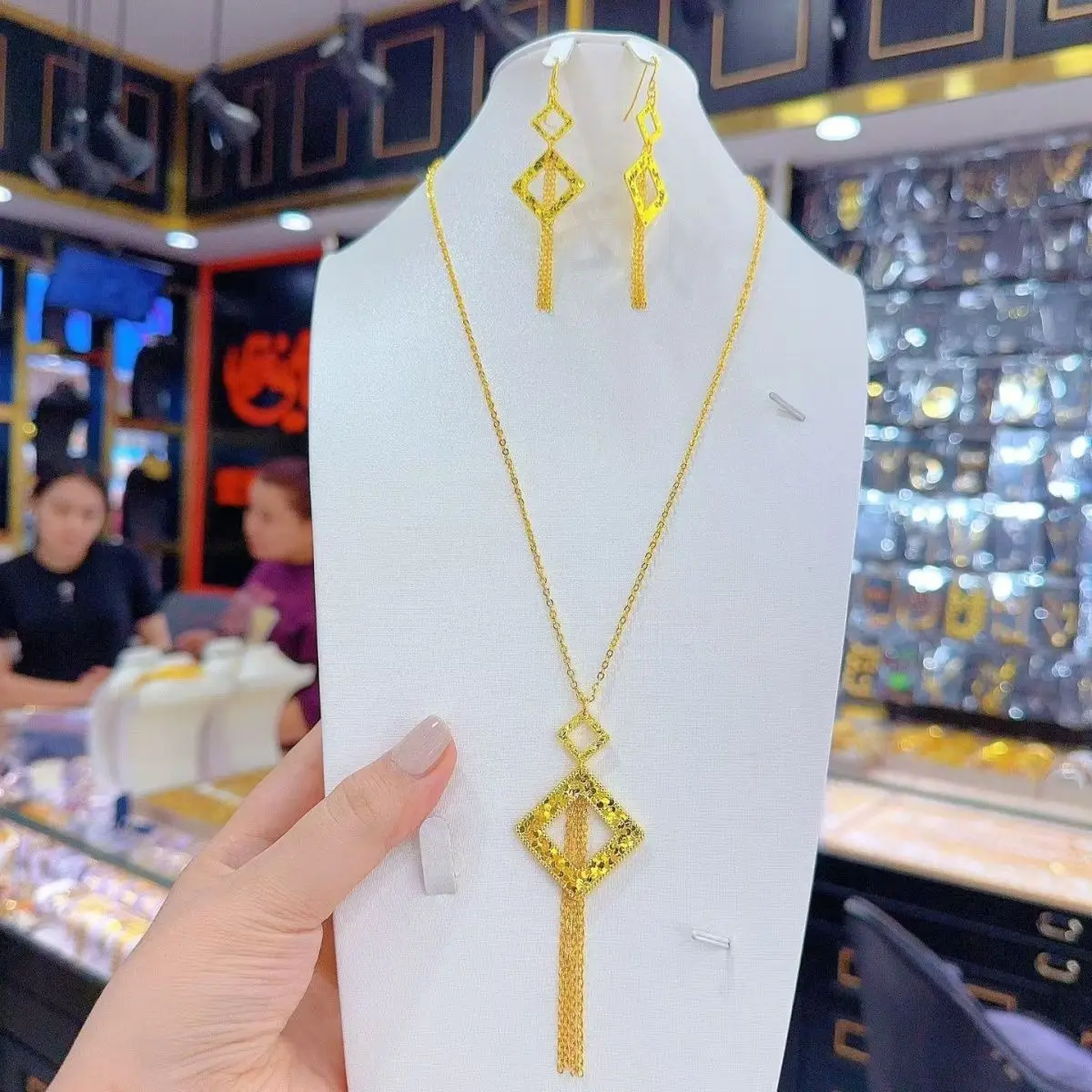 

Новые британские 24-каратные позолоченные серьги-колье для пар, комплект ювелирных изделий для свадьбы и помолвки DD10658