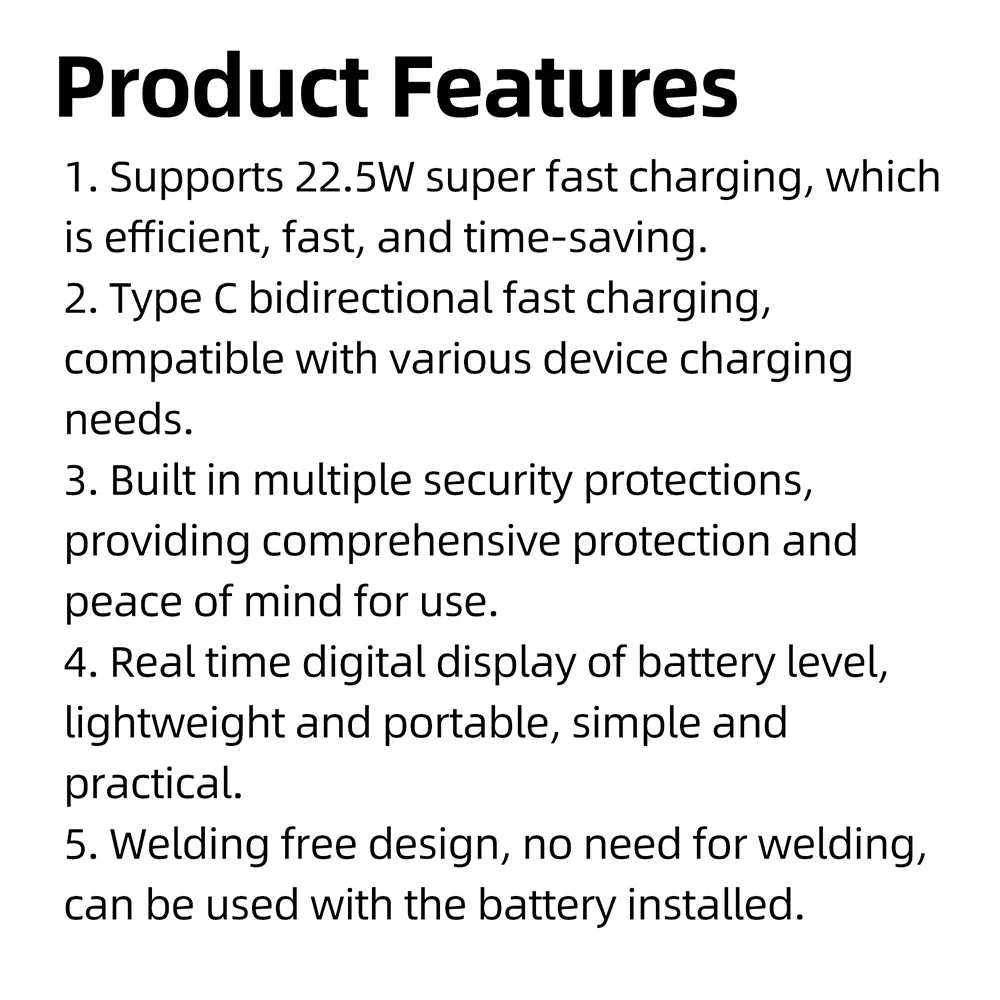Superschnelles Laden 22,5W Powerbank DIY-Kit Tragbares lötfreies Gehäuse mit Digitalanzeige für 21700-Batterien – Detail 10