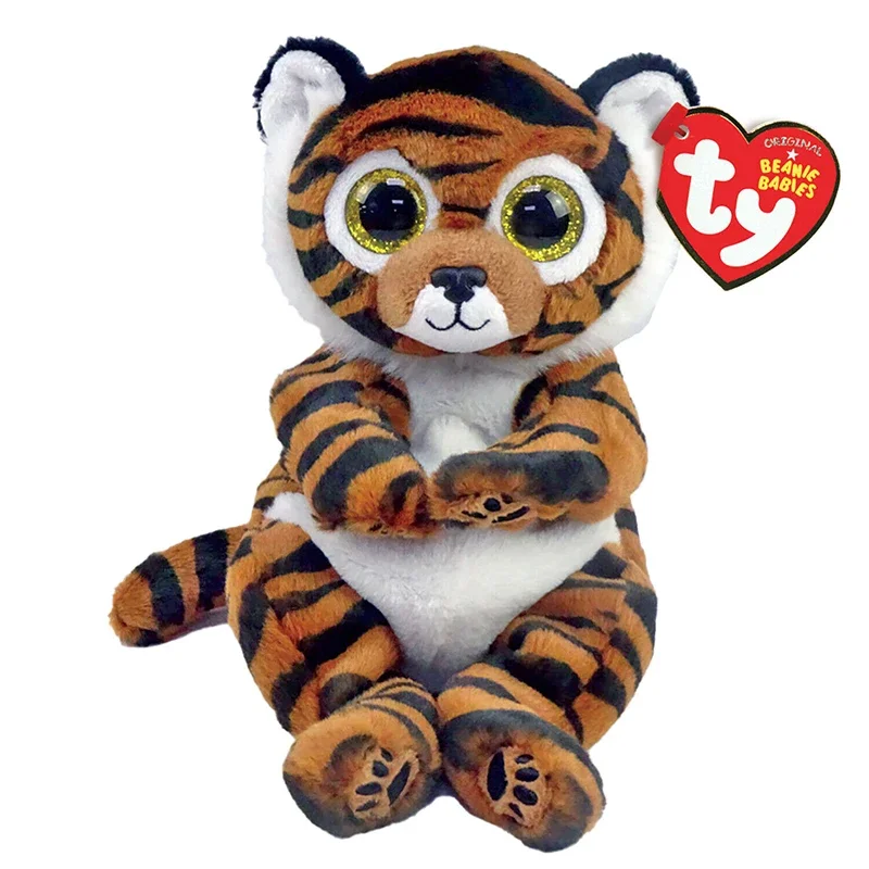 15CM Ty Big Eyes Beanie Bellies Plush Stuffed Animal Toy Cute Doll Brown Tiger Clawdia Children Christmas New Year Kids Gifts