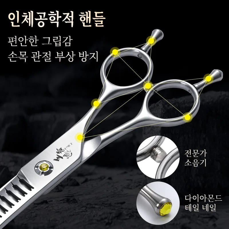 Fenice Scissors 7.0 inch VG10 Pet Grooming Straight/Curved  Natural Chunker Shears Built In Gradient Teeth Comb Thinning Rate90%