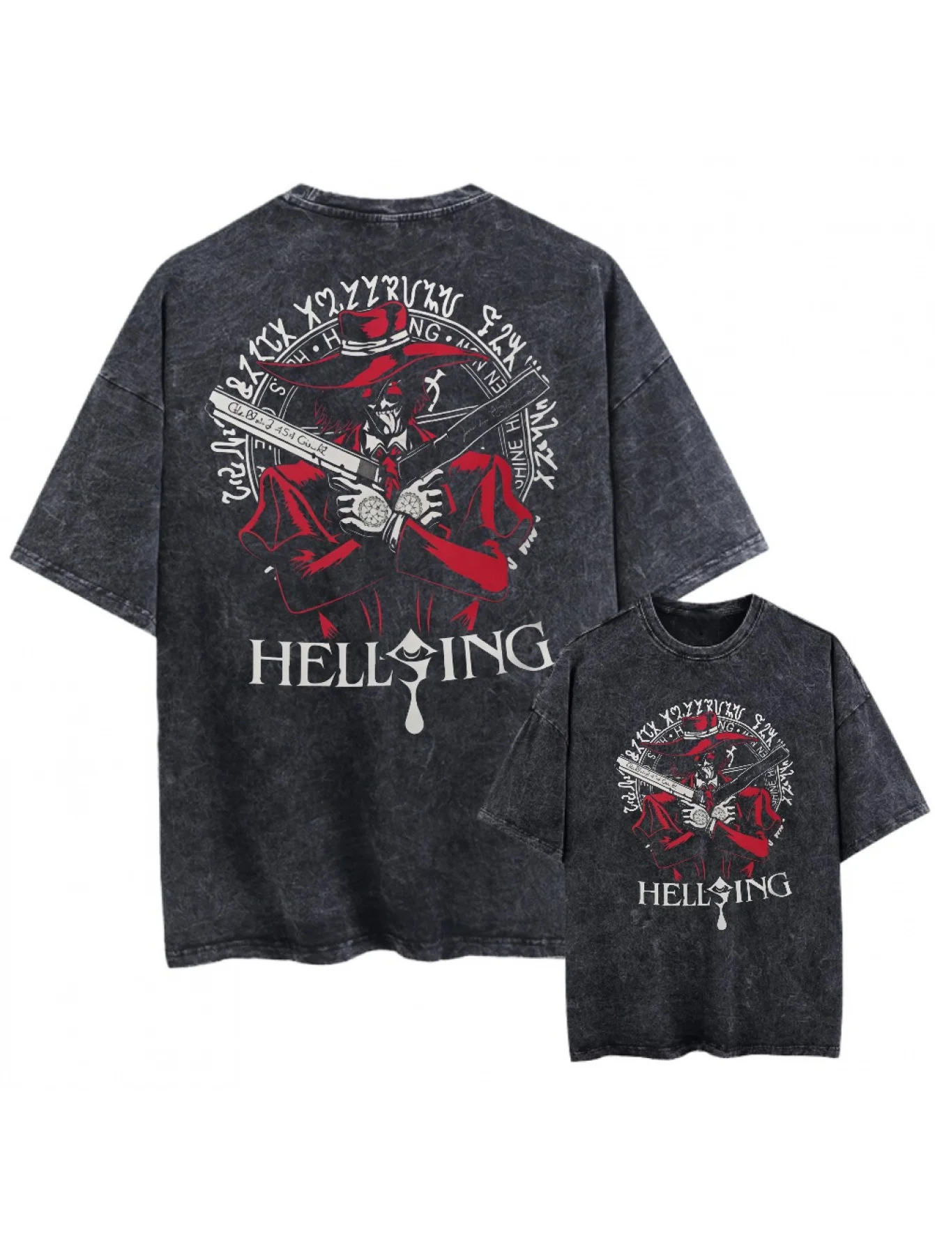Unisex Retro Hellsing Anime T-shirt - Loose Black Vampire Pattern Short Sleeve Casual Retro Anime Top