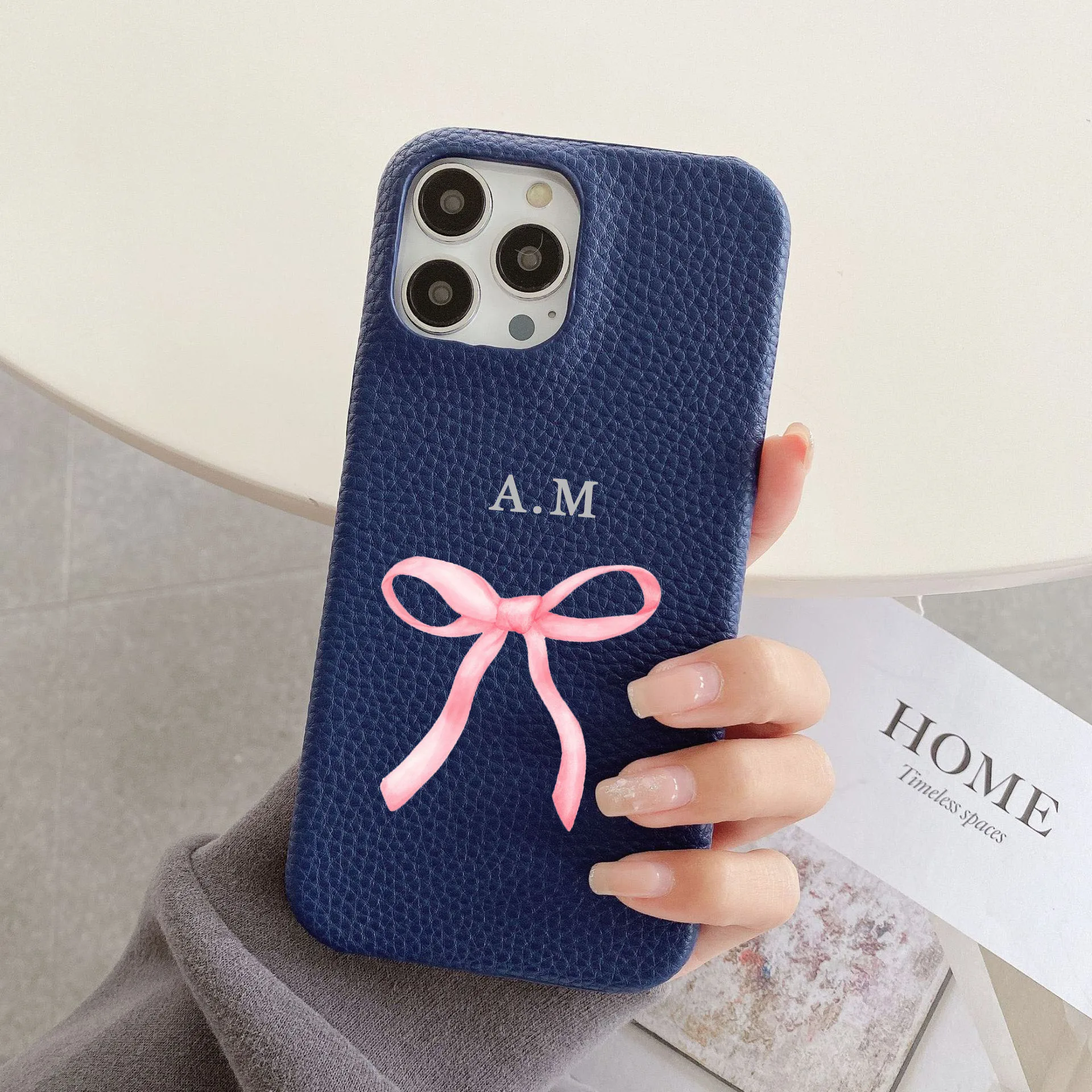 Personalised Initial letter Pebble Grain Leather butterfly Cases for iphone 11 12 14 13 15 Pro Max XS XR 14Plus kafr Covers