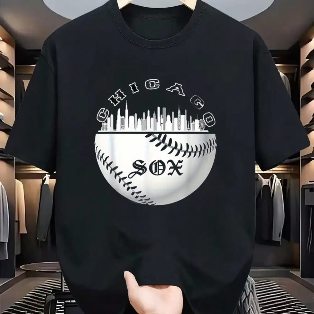 Men' S Vintage Chicago Sox T- Shirt - Black Cotton Crewneck Tee With Iconic White Sox & City Print