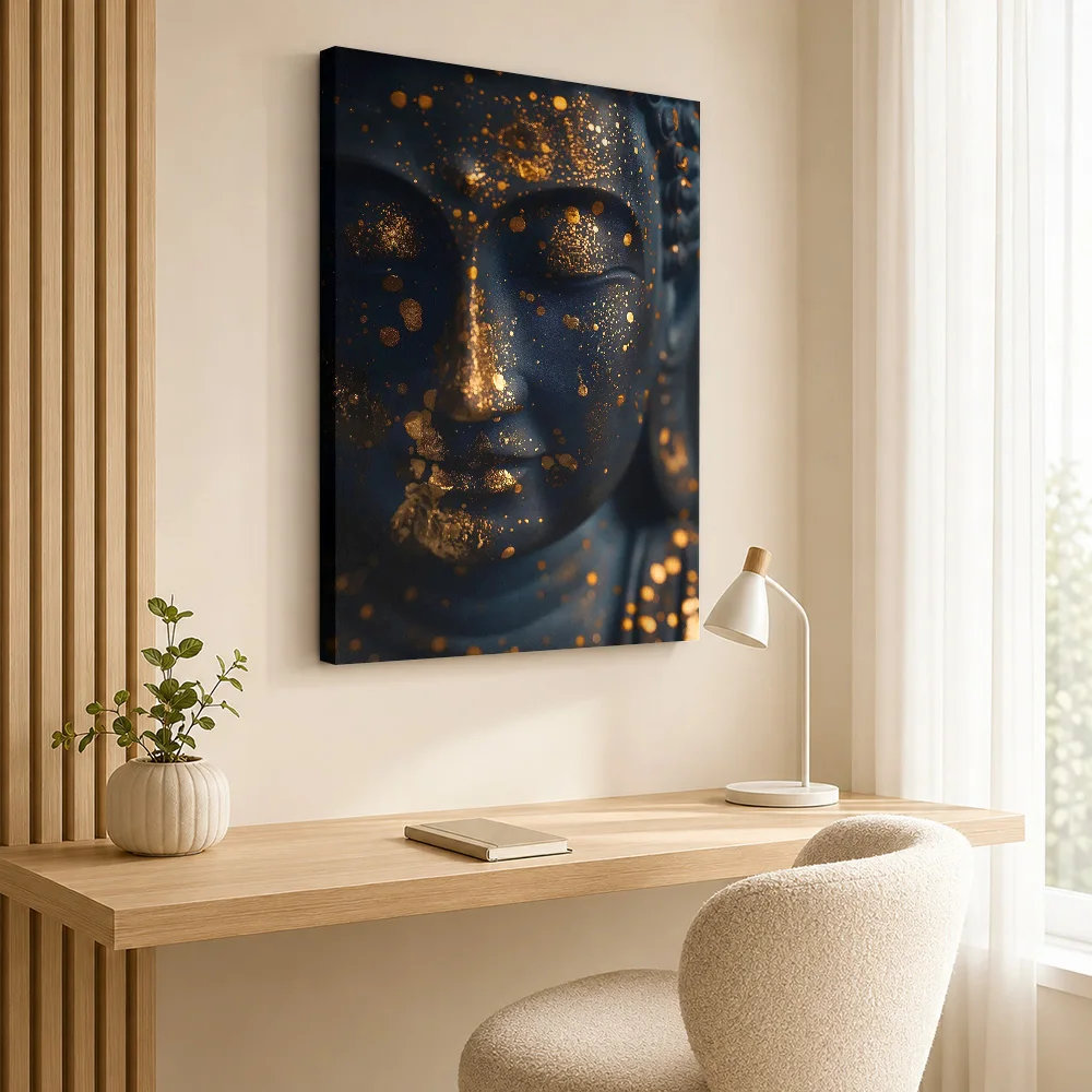 Gold Leaf Buddha Statue Framed Canvas Print Poster Custom Japanese Inspired Wall Art for Bedroom Decor Ready to Hang Home Gift