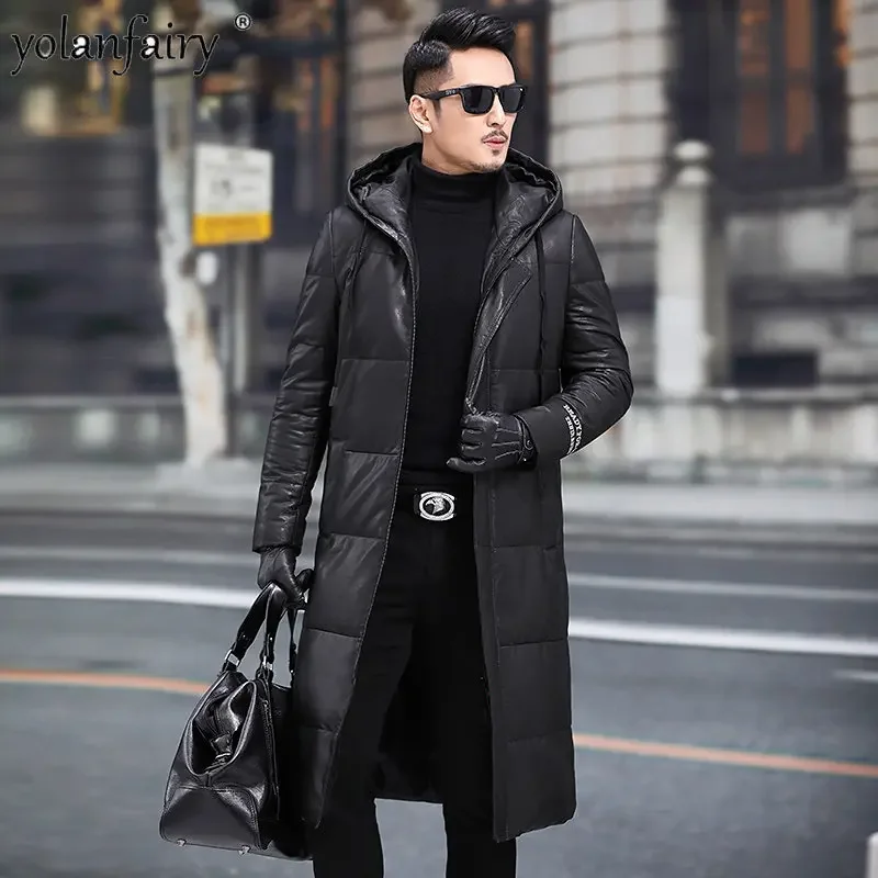 

Autumn Winter New Genuine Leather Down Jacket Men Clothing Real Sheepskin Coat Hooded Windbreaker Thick Warm Coats and Jackets F