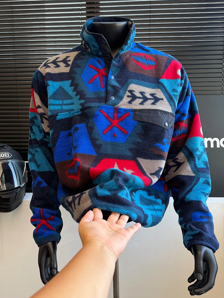 

Толстовка с воротником-стойкой в американском стиле ретро, мужская зимняя толстовка с воротником-стойкой, ленивый рукав, теплая длинная све