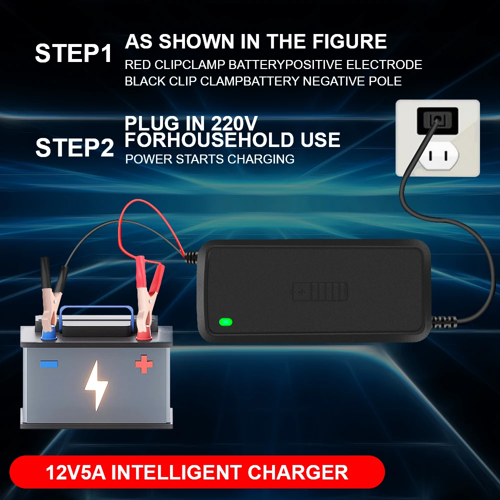 75 Вт 12 В Зарядные устройства для аккумуляторов 3 этапа 5 А Быстрая зарядка свинцово-кислотных аккумуляторов AGM Автоматическое зарядное устройство для грузовиков и автомобилей