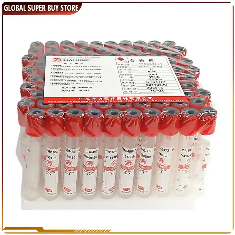 Tubo Veterinário de Coleta de Sangue a Vácuo sem Aditivos Prf Tube Tubos de Sangue Estéreis 3ml 5ml 10ml Lab Plain 100 Pcs