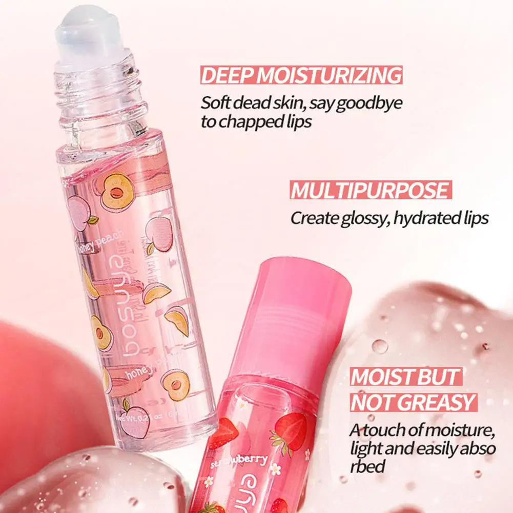 Roll-on óleo labial hidratante bálsamo labial líquido nutritivo óleo labial incolor transparente fruta óleo labial novo presente do dia dos namorados lábio