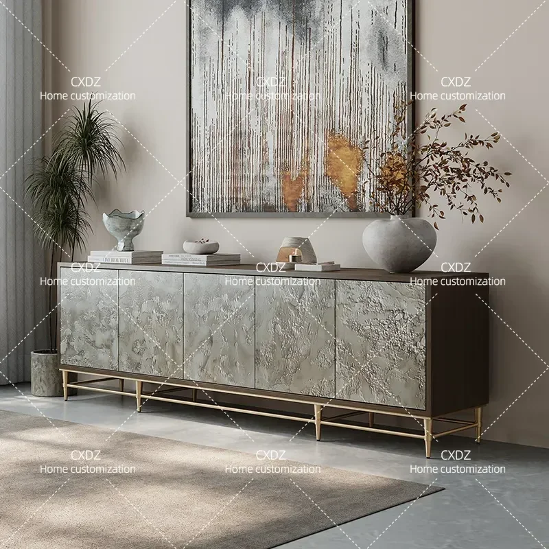 Light Luxury TV Cabinet Villa High End Living Room Floor Storage Medieval Solid Wood Carving Audio Visual Cabinet