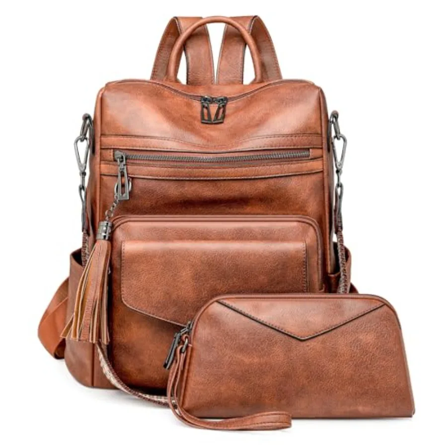 

PU Leather Backpack Purse for Women Anti-theft Ladies Shoulder Bag Handbag Suitable for Work, Travel, and Daily Use Brown