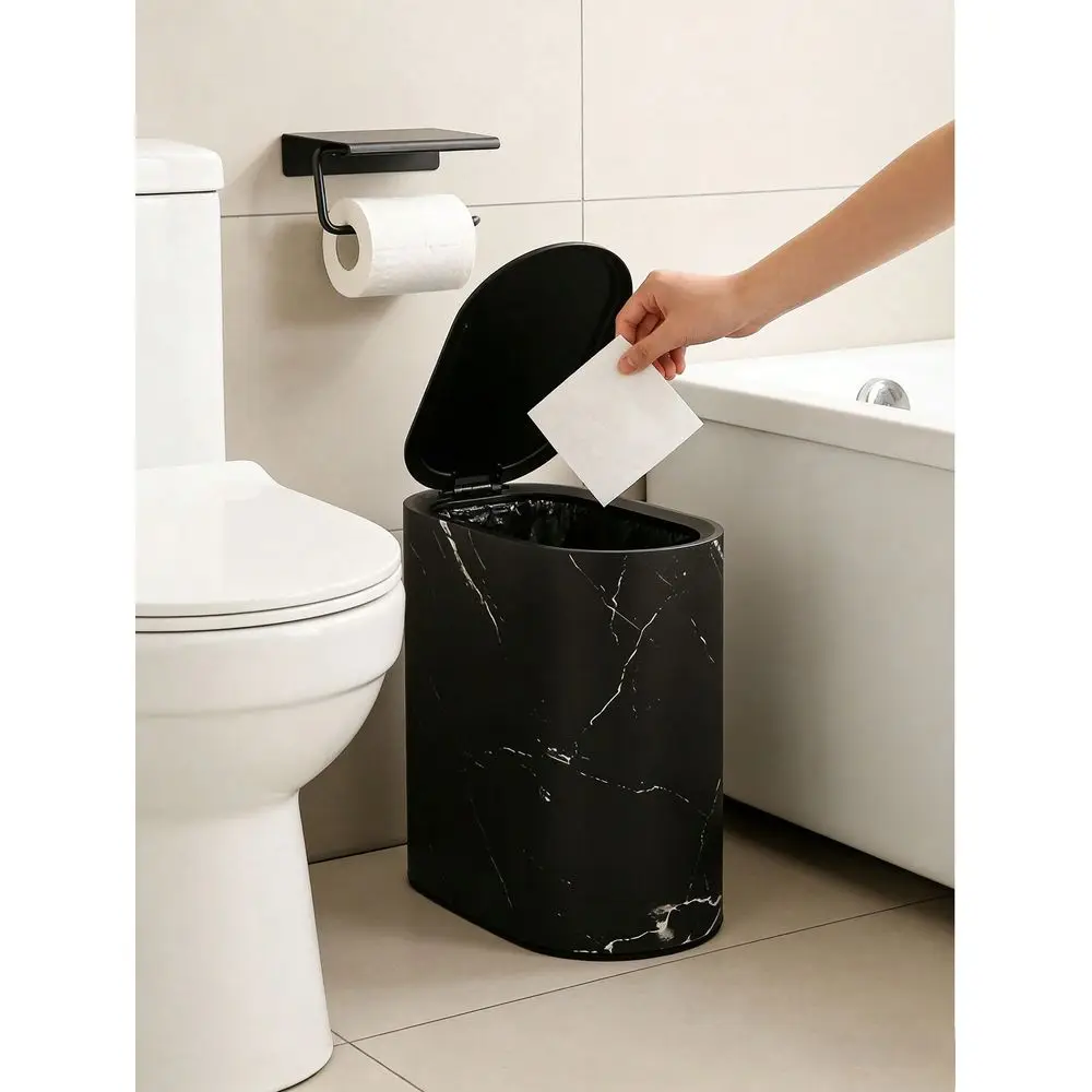 

Pattern Corner Trash Can With Lid Square Sealed OdorProof Design, PressToOpen, Suitable For Bathroom, Hotel, Home, Homestay, Ki