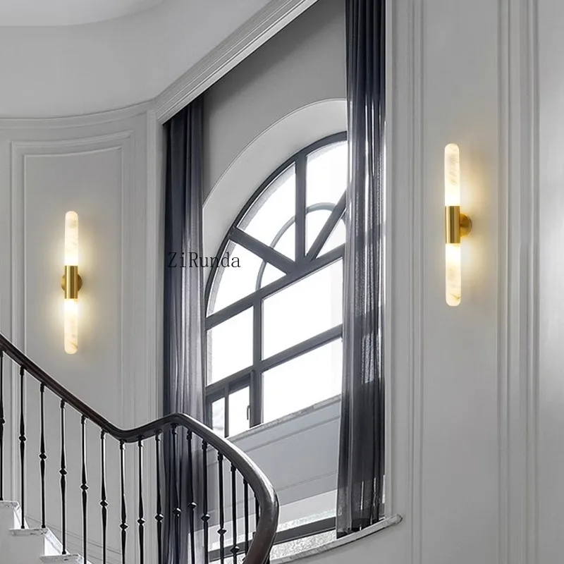 โคมไฟติดผนังหินอ่อนหรูหรา ห้องนั่งเล่น ห้องนอน ห้องทำงาน โคมไฟติดผนังทางเดิน