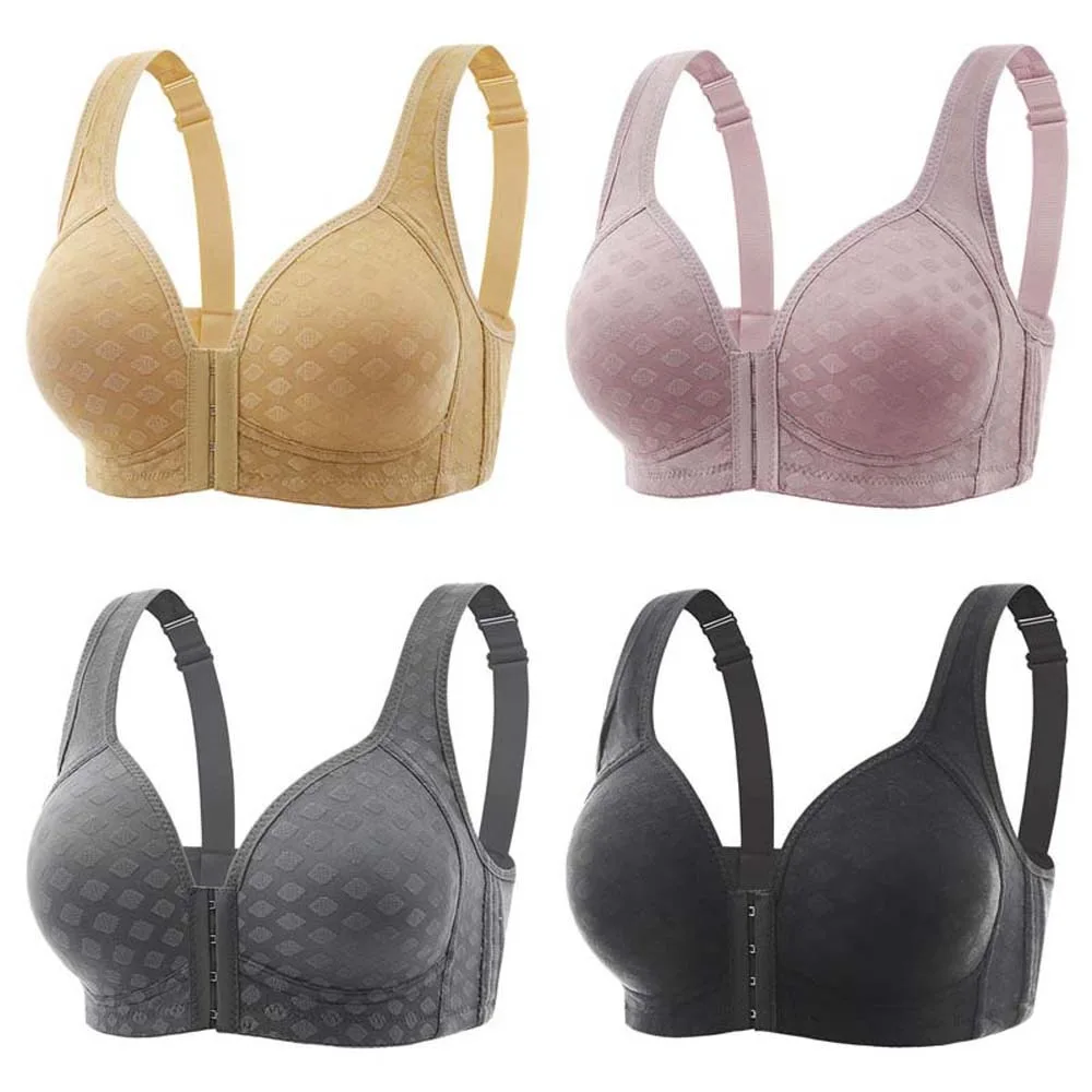 حمالة صدر قابلة للتعديل لكبار السن في منتصف العمر من القطن والنايلون، حمالة صدر بإبزيم أمامي بلون سادة، حمالة صدر كبيرة الحجم #5