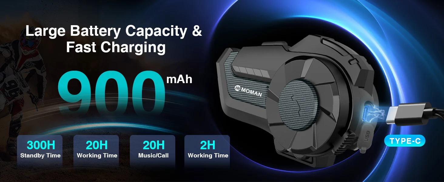 Moman Motorcycle Helmet Intercom Mesh Bluetooth Helmet Headset Moto Interphone Wireless 5.1 Communication System to 1000M Radio