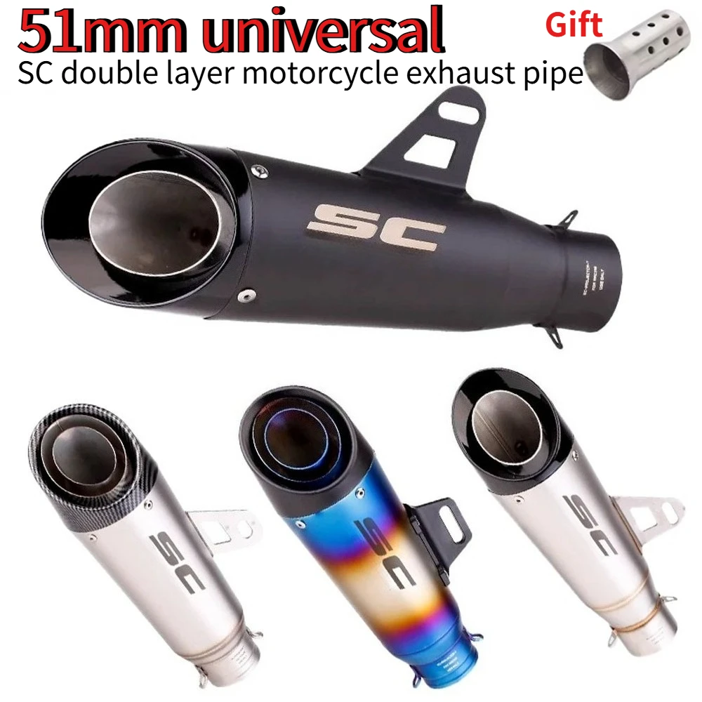 

51mm Universal Motorcycle SC Exhaust Pipe Double Layer Triple Layer For Z250 Z300 Z400 ZX10 MT0709 R25 R3 R6 with DB Killer