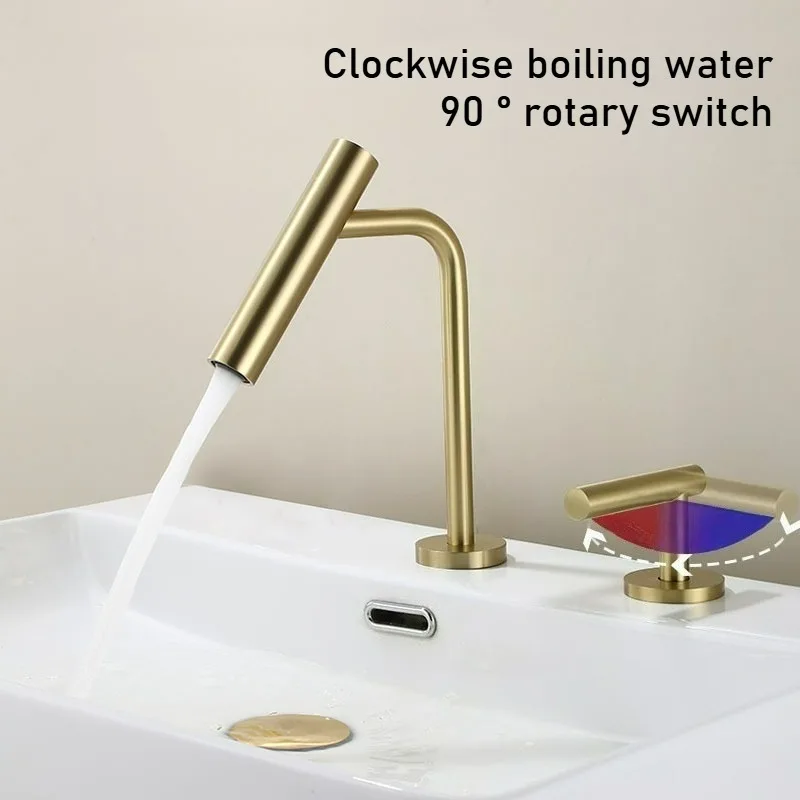 Solid Brass 2-Hole Widespread Bathroom 360° Swivel Spout Faucet Minimalist Split Basin Mixer Tap Anti-Splash Hot Cold Water