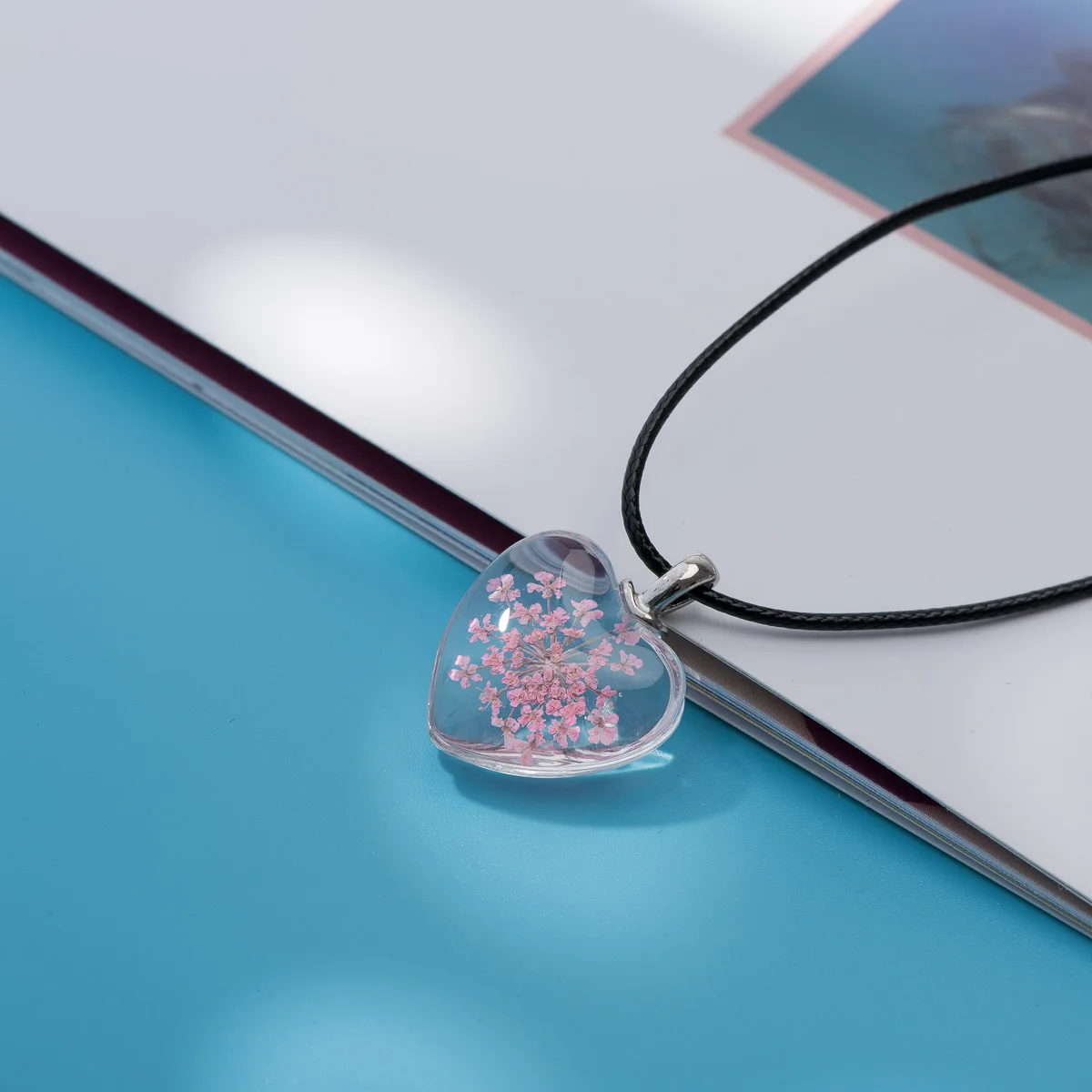 Pendentif en verre de coeur de pêche d'amoureux pour les femmes, gemme de temps, colliers de présidence, pendentifs de fleur, cadeau pour l'amie, # FY406