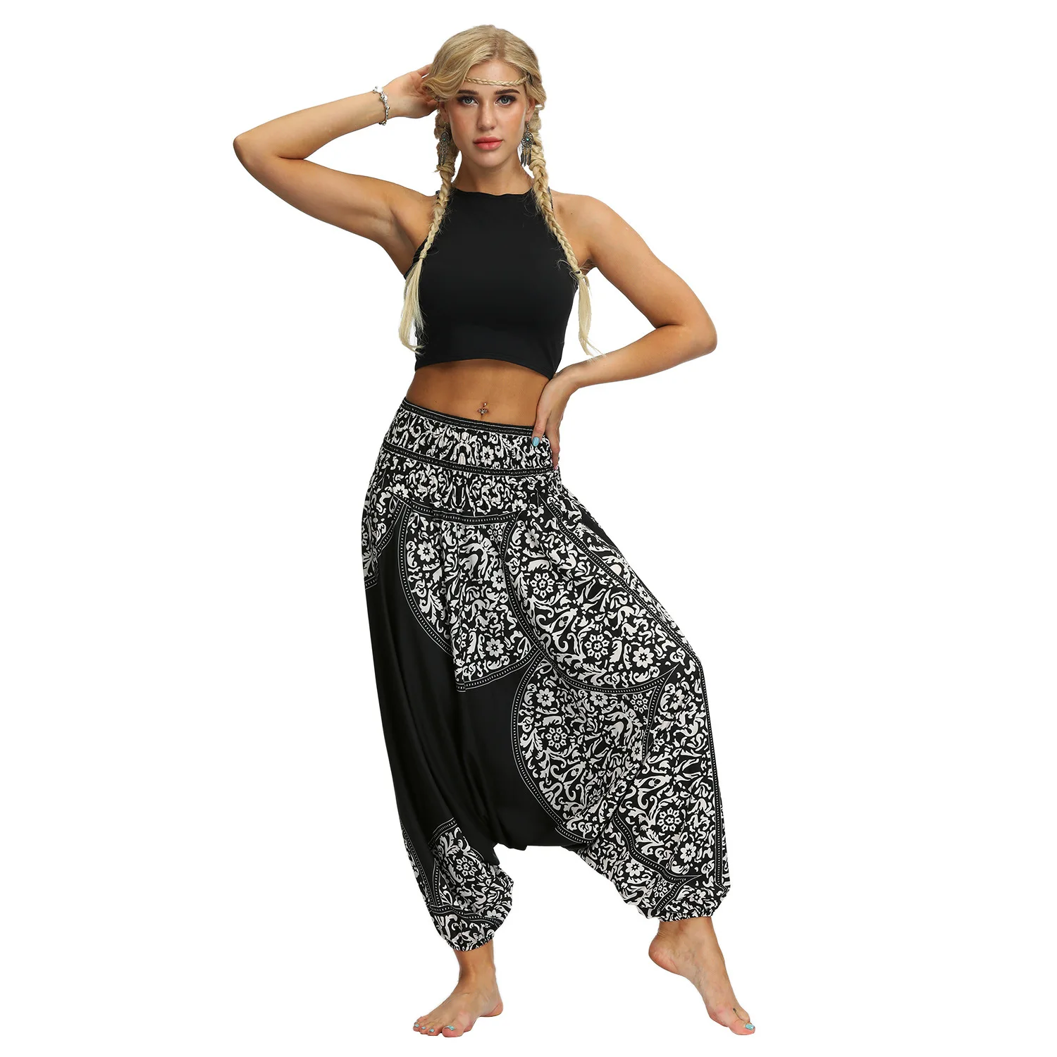 Women Boho High Waist Loosed Yoga Pants, Harem Baggy Hippie Aladdin Genie Beach Pants Leggings Boho Clothing for Women