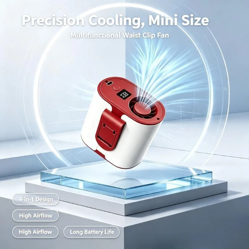 4-in-1 Waist Clip Fan Outdoor Handy USB Rechargeable Multifunctional Cooling Fan with Long Battery Life High Airflow