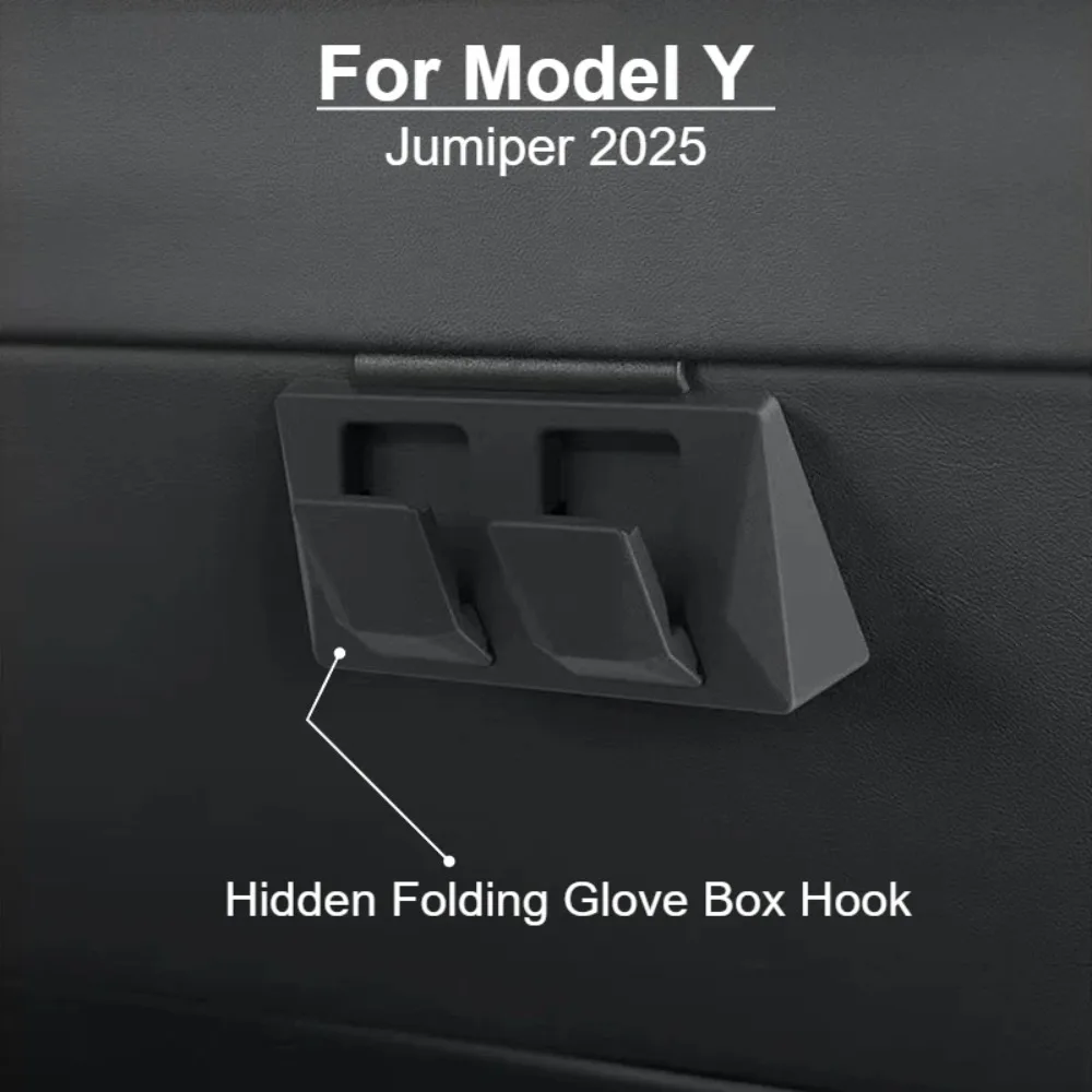 Hidden Glove Box Storage Hooks Co‑Pilot Handbag Umbrella Grocery Bag Hanger For Tesla Model Y Juniper 2025 Interior Accessories