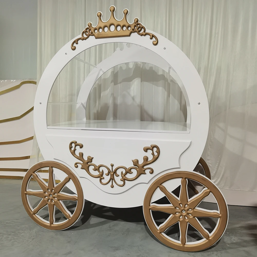 

Customized Candy Bar Cart Wood White Can be Pushed Cart wedding Decoration