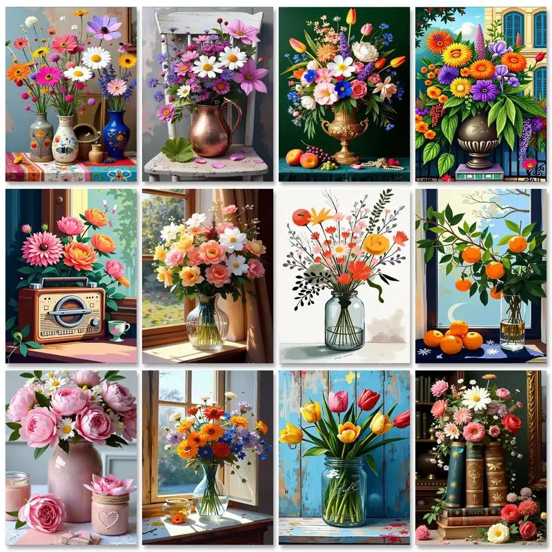 

RUOPOTY Acrylic Paint Painting By Numbers For Adults Diy Frame Flowers Picture By Number Kits For Gift Diy Ideas