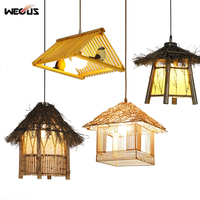 

Rattan Pendant Lamp Chinese Style Lighting Tea House Farmhouse Restaurant Wooden Fish Lamp Creative Hanging Light
