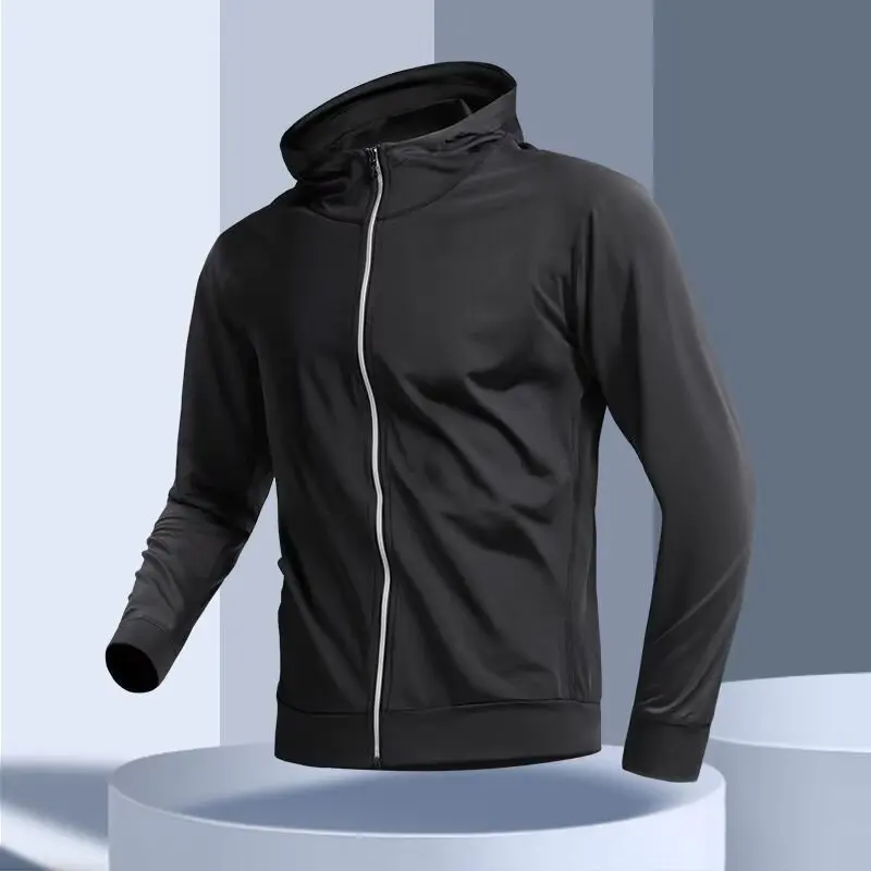 Fitness clothes, men's fleece sports jacket, running speed drying jacket, hooded autumn cycling long sleeved morning running tra