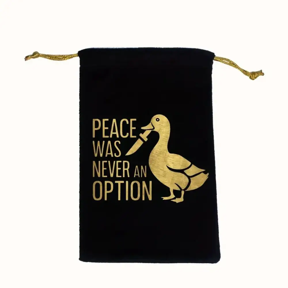VIKAMA Peace Was Never an Option Gift Bag Black Drawstring Pouch with a Gold Duck Design Perfect for Dice Cards Game Travel view 4