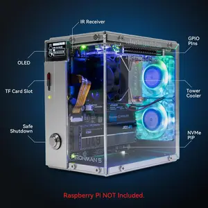 Pironman 5 NVME M.2 SSD PCIe Mini PC Case para Raspberry Pi 5 con Tower Cooler+Dual RGB ventiladores, módulo OLED de 0.96 '', apagado seguro, 6 Mejor Case de PC de ventas Micro Atx - №4