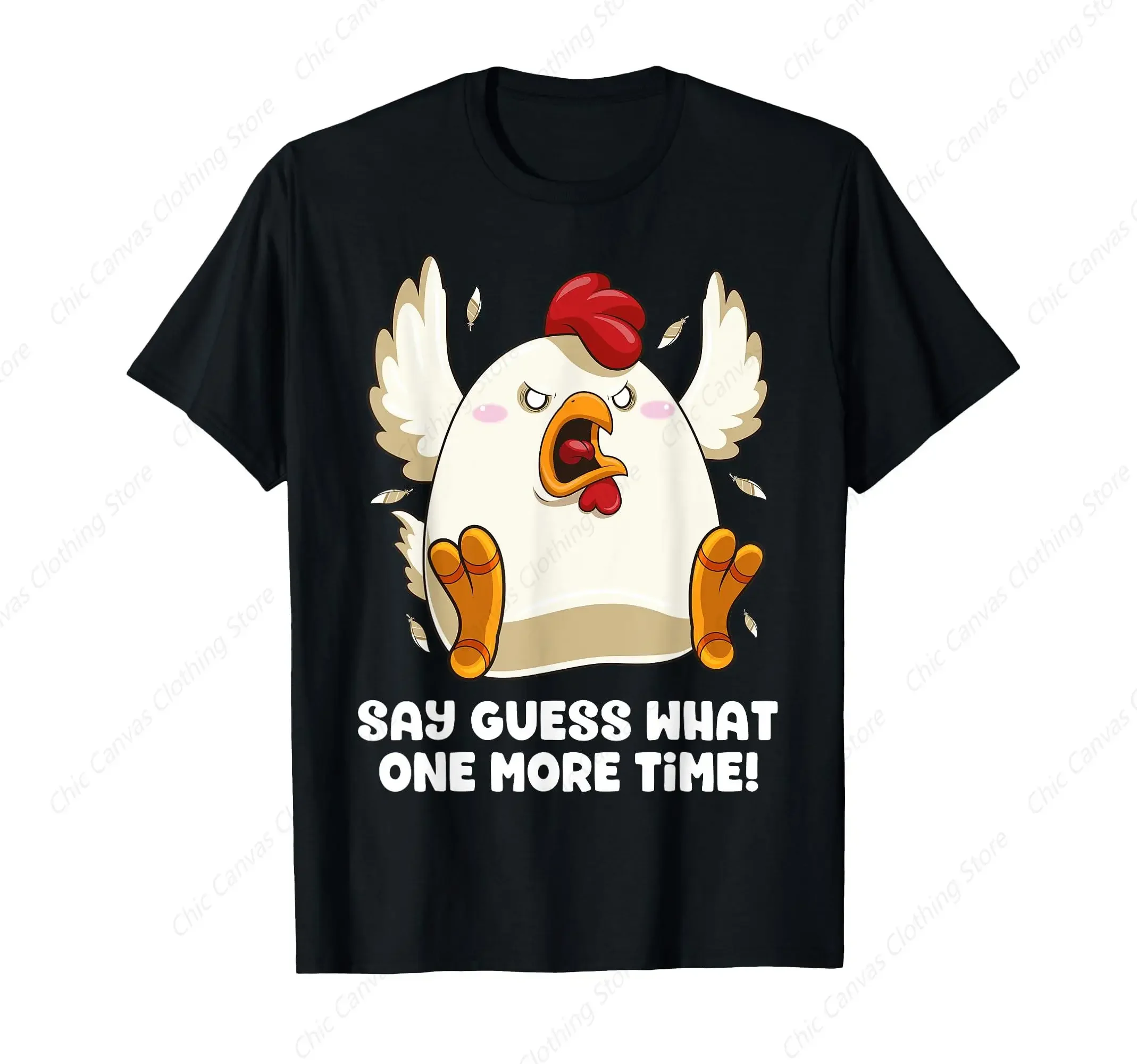 

Angry Cartoon Chicken Say Guess What Funny Graphic Cotton Short Sleeve T-Shirt