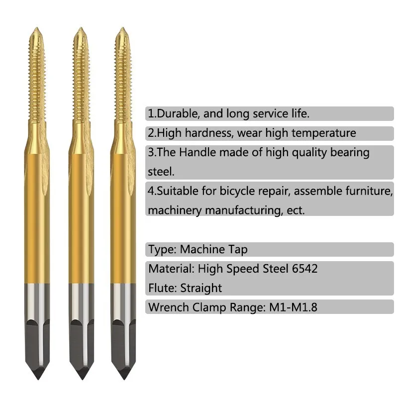 Thread Tap Drill Bits Set 6pcs HSS Machine Thread Tap M1 M1.2 M1.4 M1.6 M1.7 M1.8 Straight Flute Tap Hand Tools Drill Bits