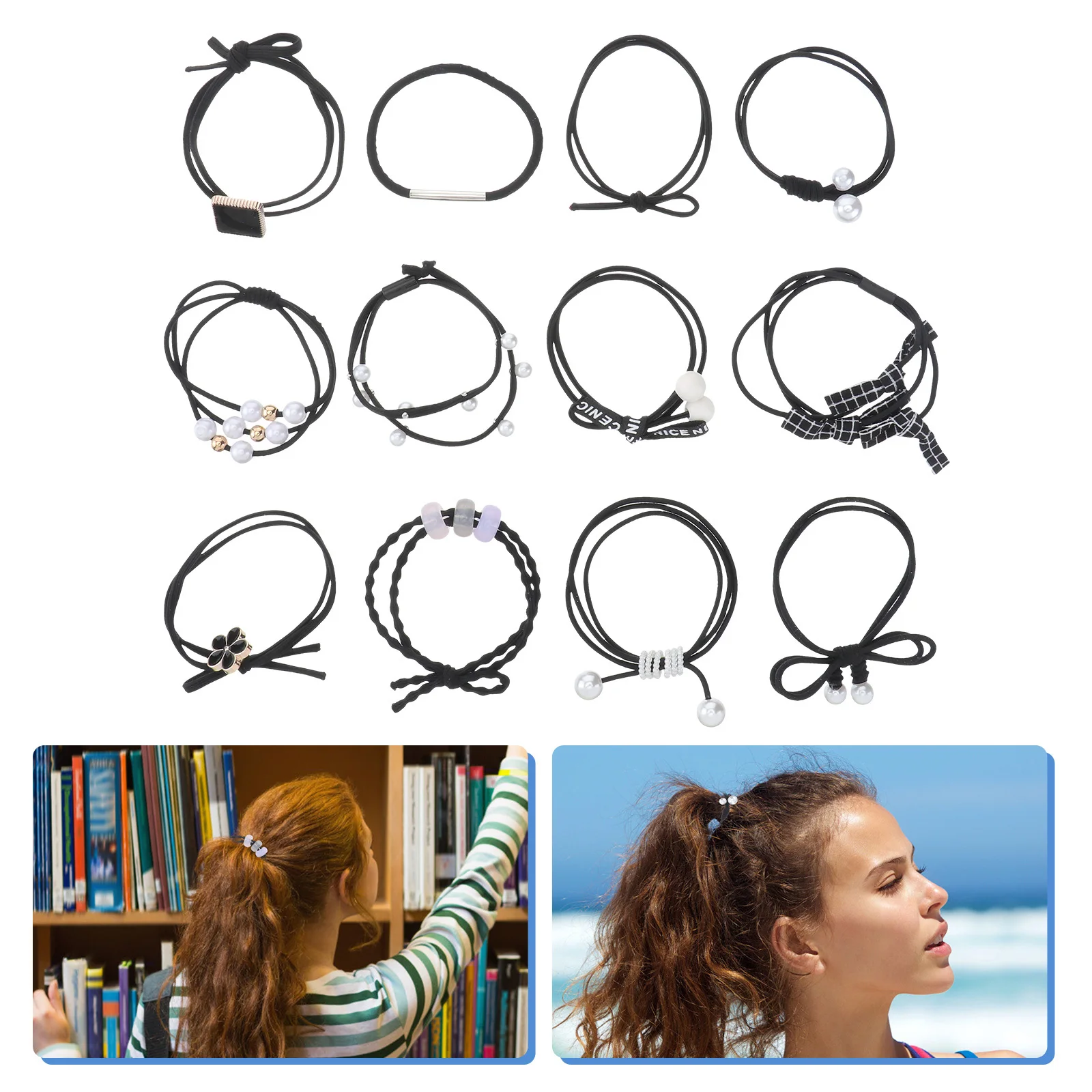 

4pcs Bands Accessories Durable Elastic Circle Ties For Daily Wear Hair Band Gift Box Nylon Hair Bands Design Black