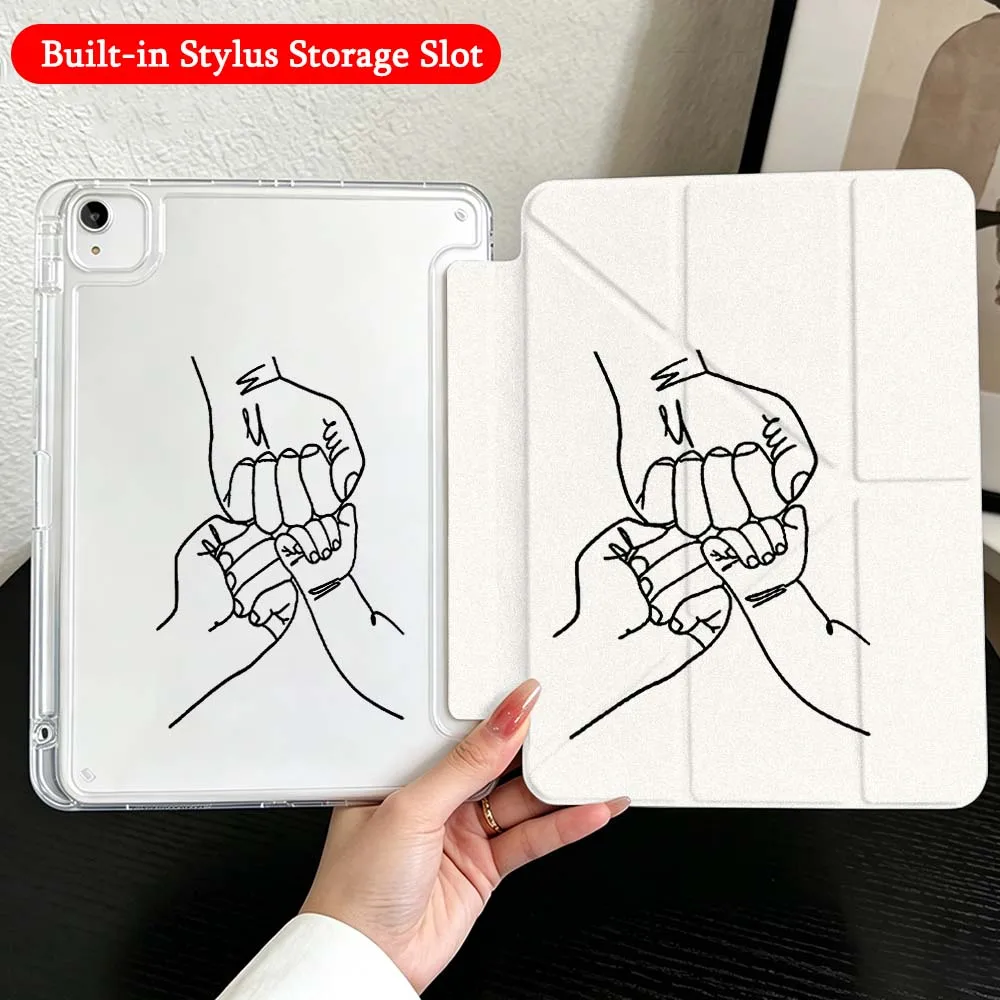 Cartoon Hand Fist Bump Case For iPad Mini Pro Air 5 6 7 8 9 10th 11th 11 9.7 10.9 13 inch Transparent Y-Shaped Folding Tablet