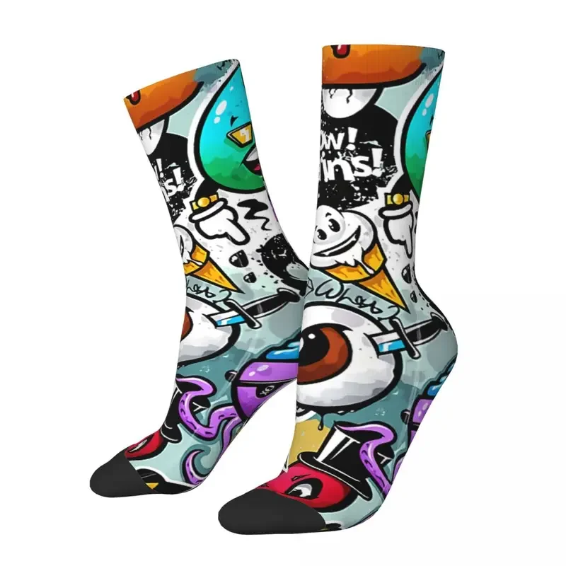 

Y2K Funny Crazy For Men Graffiti Fun Street Art Hip Hop Harajuku Happy Seamless Pattern Printed Boys Crew Sock Casual Gift