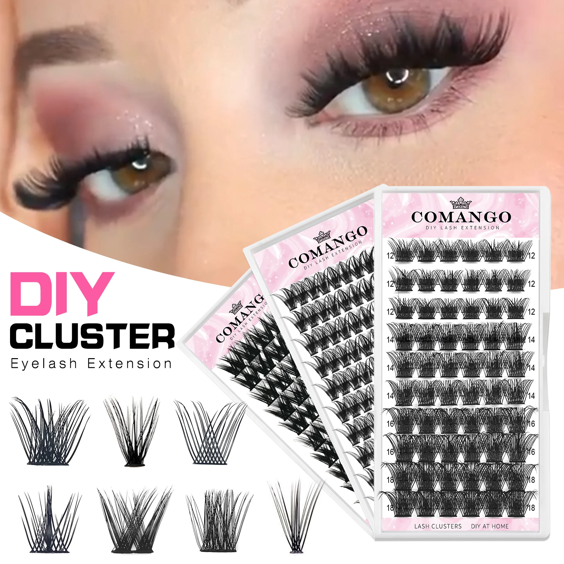 CoMango Lash Clusters Fluffy Faux Mink Mixed Length 10/12/14/16/18MM Russian Volume Natural Diy Eyelash Extensions